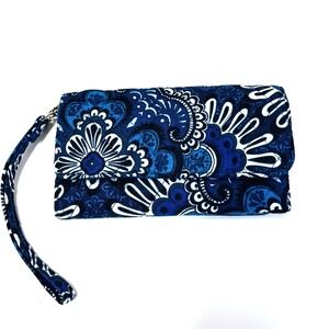 Vera Bradley RFID Wristlet Wallet Navy Petal Splash Floral Preppy Excellent Cond
